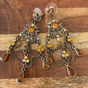 Vintage Elegant Gold and Orange Chandelier Earrings Antique  Aurora